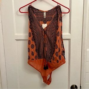 Free People Side Slit Mandala Bodysuit |Rust | XS